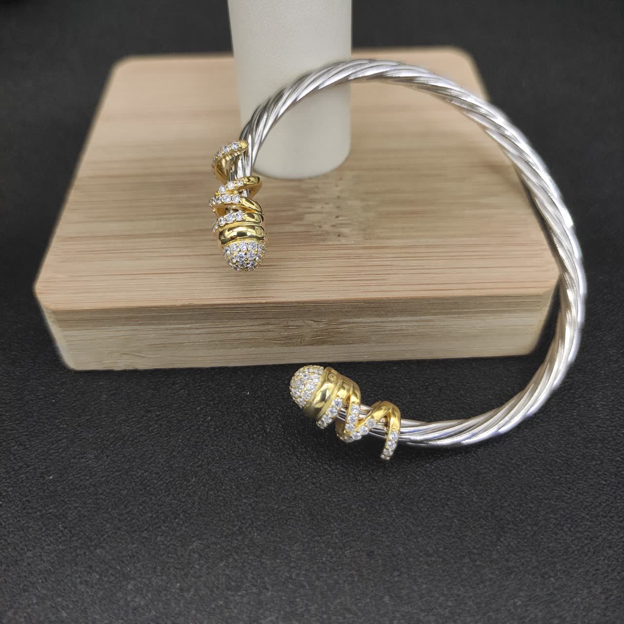 David Yurman Elegant Silver and Gold Diamond Cuff Bracelet